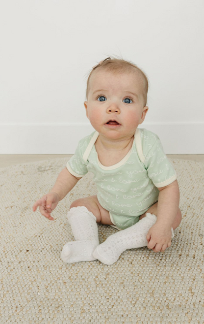 Organic Short Sleeve Baby Bodysuit - I Love You (Desert Green)