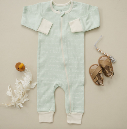 Organic Baby Romper - I Love You (Desert Green)
