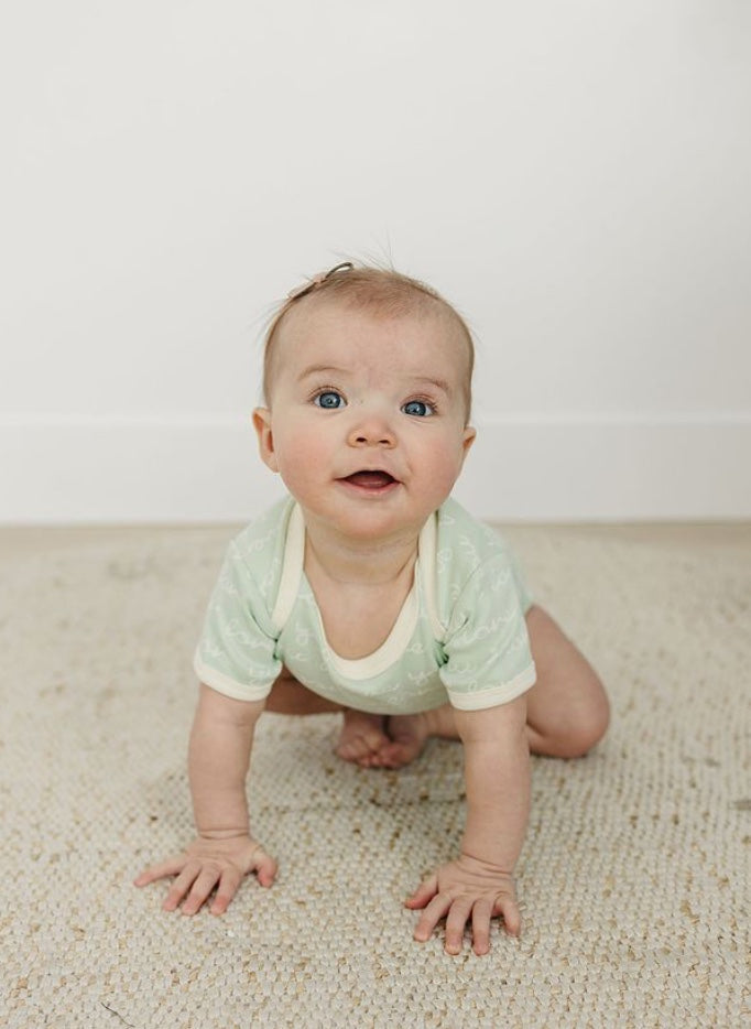 Organic Short Sleeve Baby Bodysuit - I Love You (Desert Green)