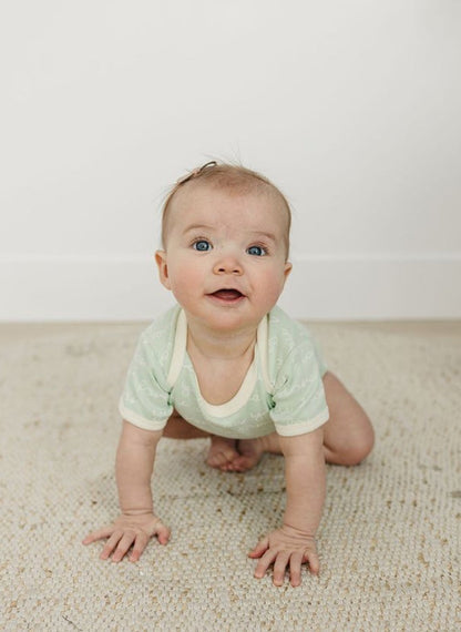 Organic Short Sleeve Baby Bodysuit - I Love You (Desert Green)