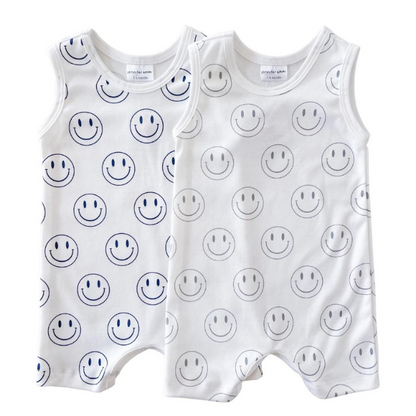 Organic Baby Tank Romper - Smiley Faces