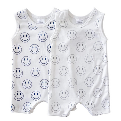 Baby Tank Romper - Navy Blue Smiley Faces