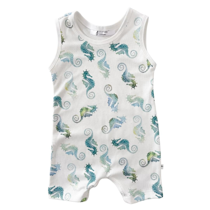 Organic Baby Tank Romper - Seahorses