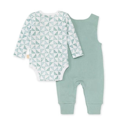 Organic Baby Overalls & Geometric Bodysuit Outfit Set - Robin Egg Blue