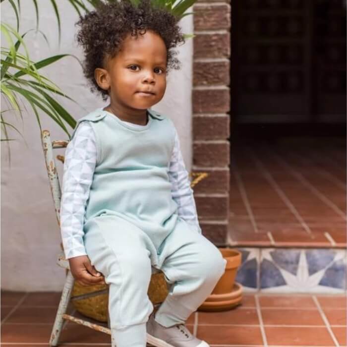Organic Baby Overalls & Geometric Bodysuit Outfit Set - Robin Egg Blue