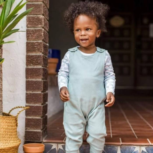 Organic Baby Overalls & Geometric Bodysuit Outfit Set - Robin Egg Blue