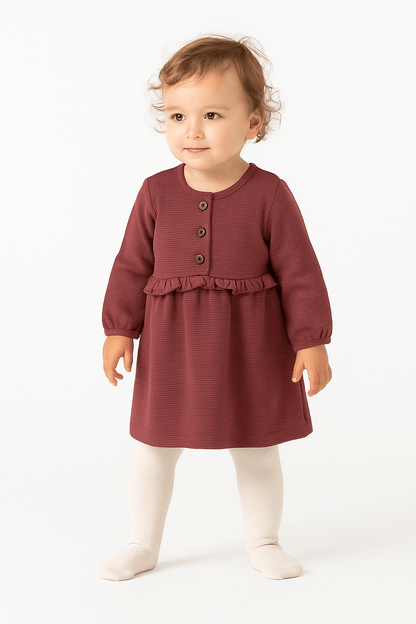 Nina Organic Waffle Knit Ruffle Waist Toddler Dress - Mulberry