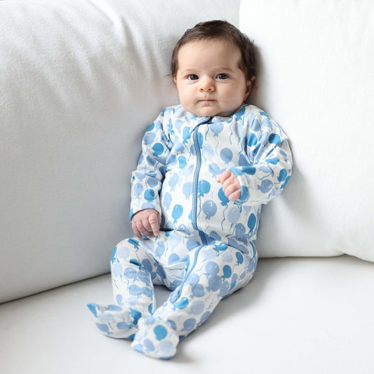Organic Footed Baby Sleeper - Blue Balloons