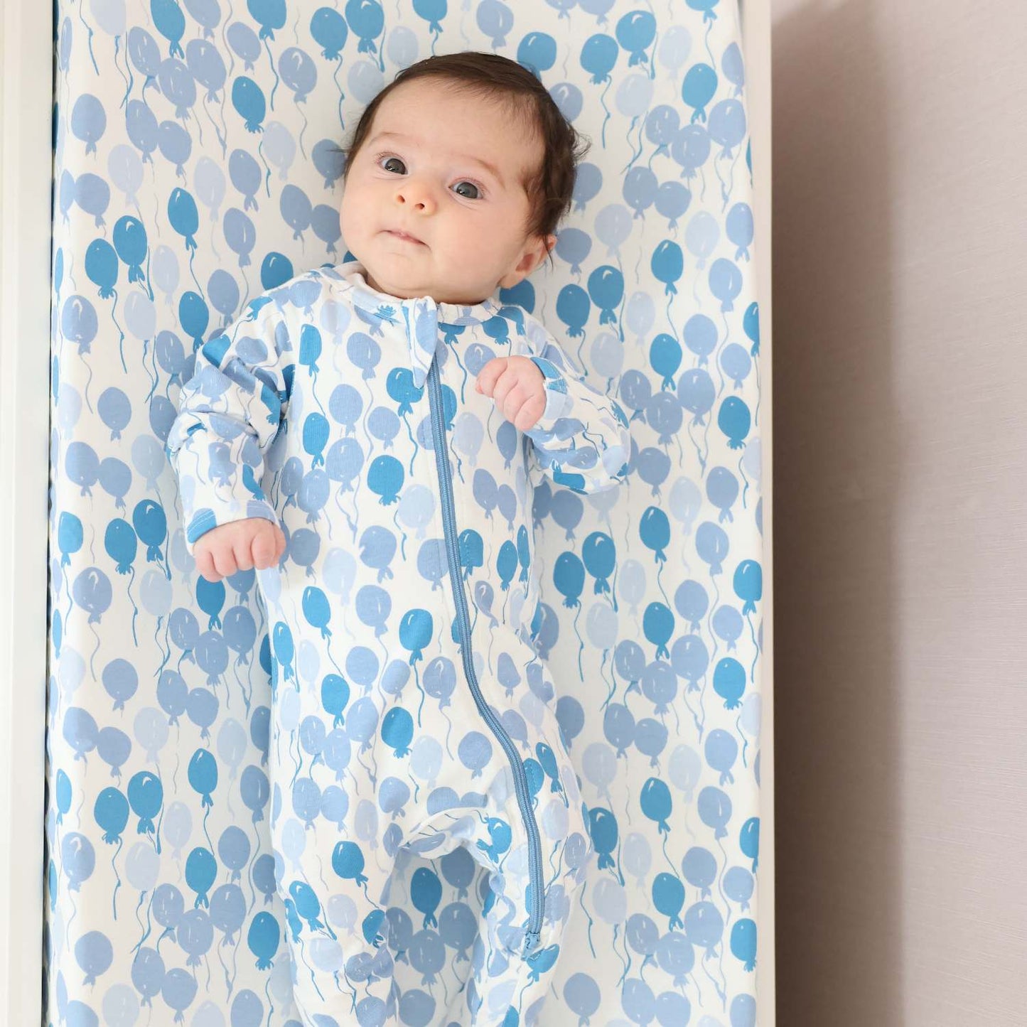Organic Footed Baby Sleeper - Blue Balloons