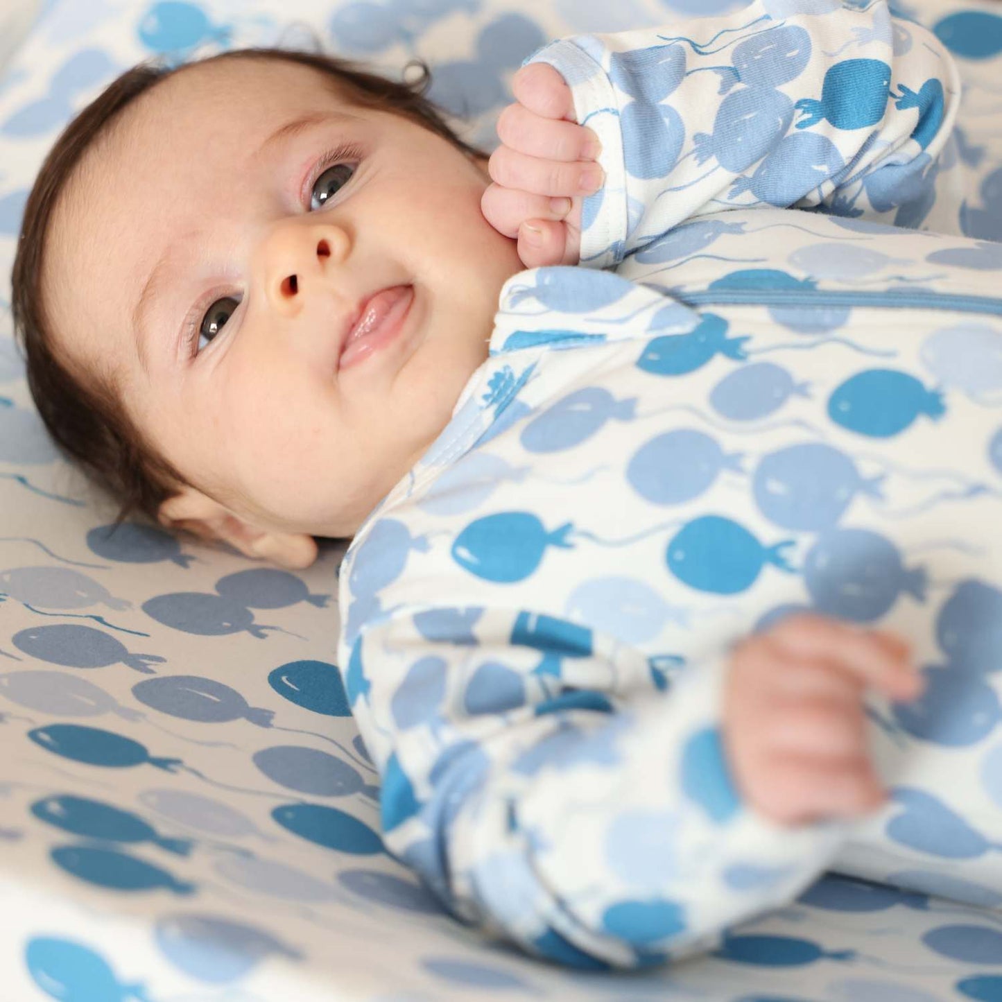 Organic Footed Baby Sleeper - Blue Balloons