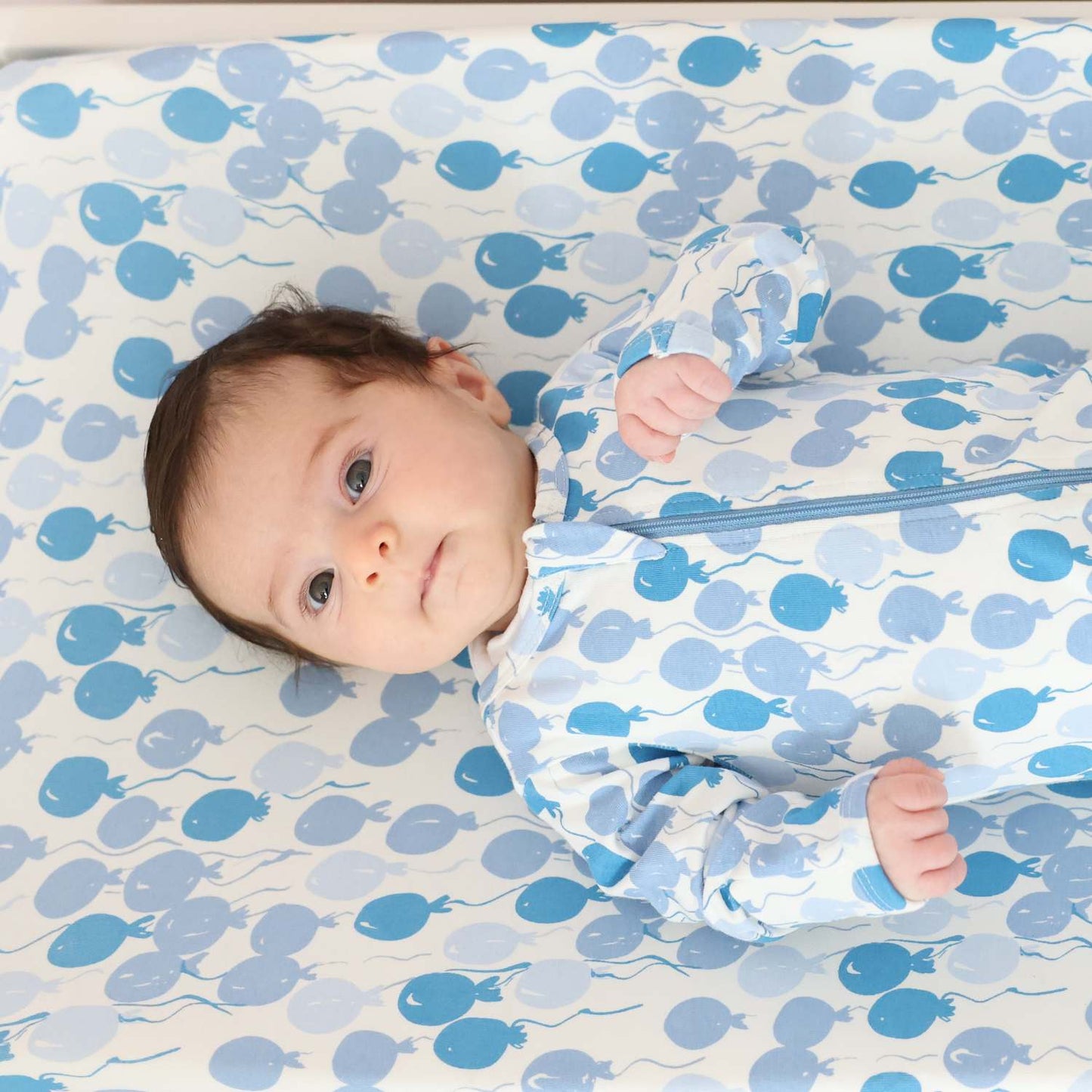 Organic Footed Baby Sleeper - Blue Balloons