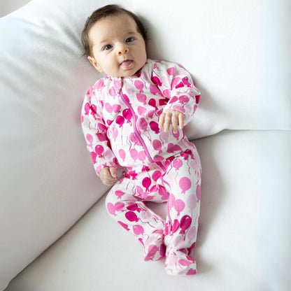 Organic Footed Baby Sleeper - Pink Balloons