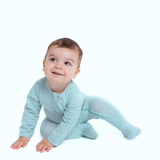 Organic Footed Baby Sleeper - Green Stripes