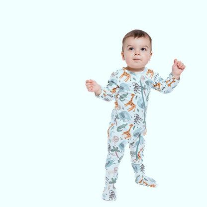 Organic Footed Baby Sleeper - Safari Animals
