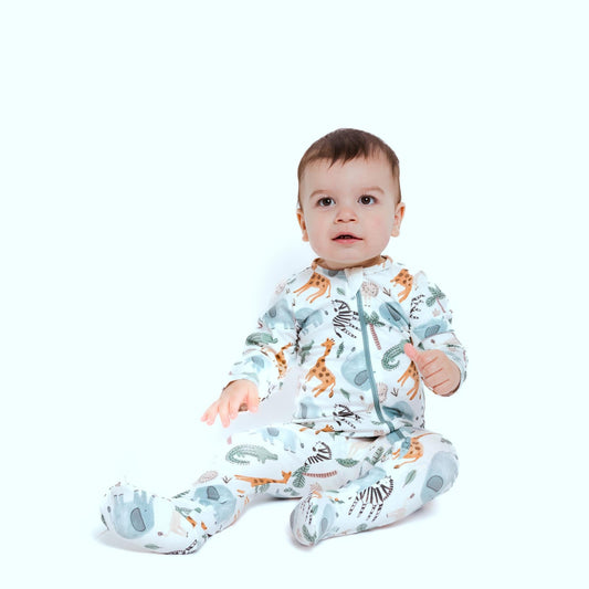 Organic Footed Baby Sleeper - Safari Animals