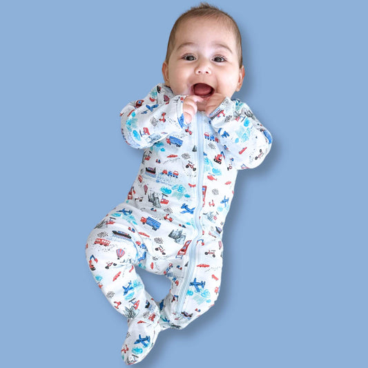 Organic Footed Baby Sleeper - Transportation