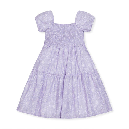 Girls Smocked Bubble Sleeve Dress - Lavender Floral