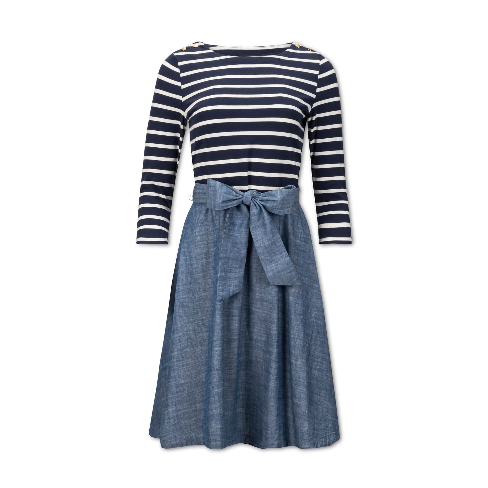 French Jersey Skater Dress from Hope & Henry - 14 / Navy and White with Blue Chambray French Jersey Skater Dress from Hope & Henry - 14 / Navy and White with Blue Chambray
