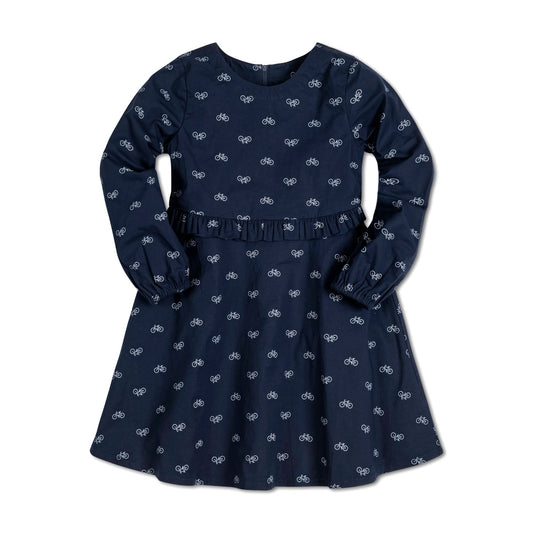 Baby Girl Organic Ruffle Waist Dress - Bicycles