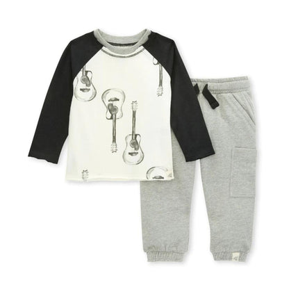 Organic Baby Boy Raglan Top & Sweatpant Set - Acoustic Guitar
