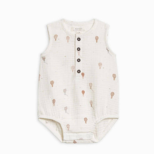 Organic KENDI Bowie Muslin Bubble Romper - Hot Air Balloon / Truffle