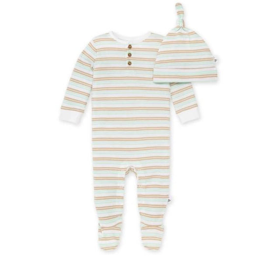 Organic Baby Coastal Stripe Jumpsuit & Knot Top Hat Set