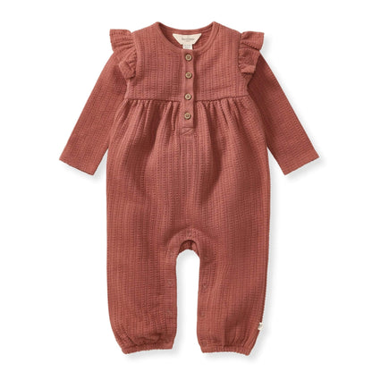 Organic Baby Girl Dotted Rib Cedar Jumpsuit