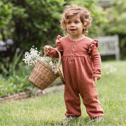 Organic Baby Girl Dotted Rib Cedar Jumpsuit
