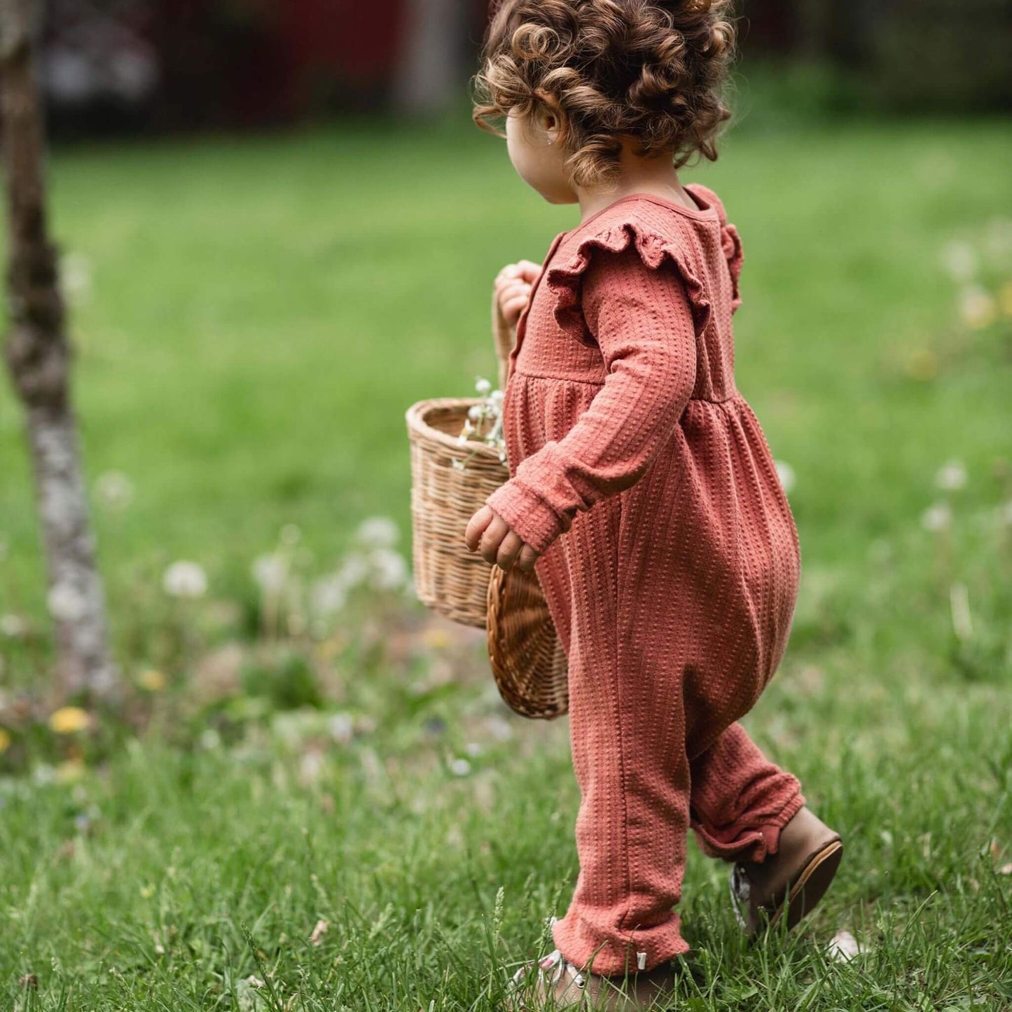 Organic Baby Girl Dotted Rib Cedar Jumpsuit