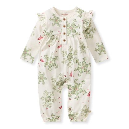 Organic Baby Girl Holiday Snowflakes Jumpsuit