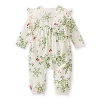 Organic Baby Girl Holiday Snowflakes Jumpsuit