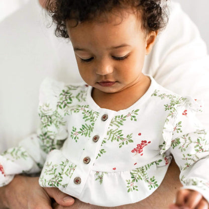 Organic Baby Girl Holiday Snowflakes Jumpsuit