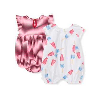 Organic Baby Girl Rocket Pop Rompers - 2 Pack Set