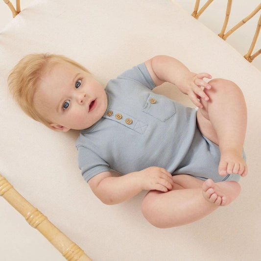 Organic Baby Henley Bodysuit - Blue