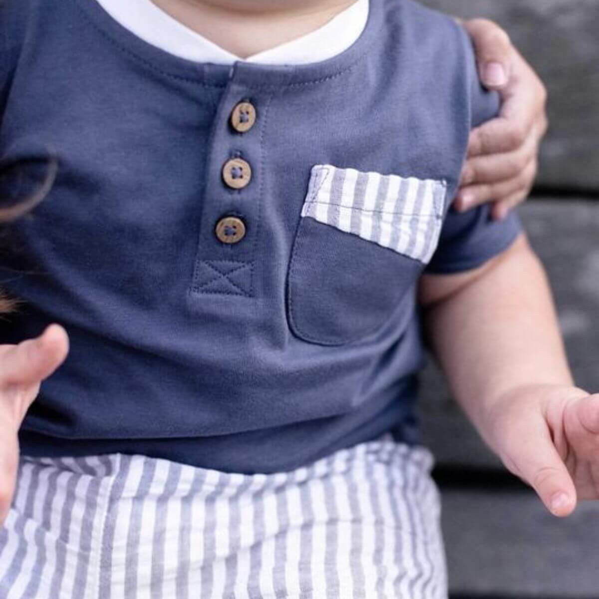 Organic Baby Boy Outfit / Henley Tee & Short Set - Seersucker