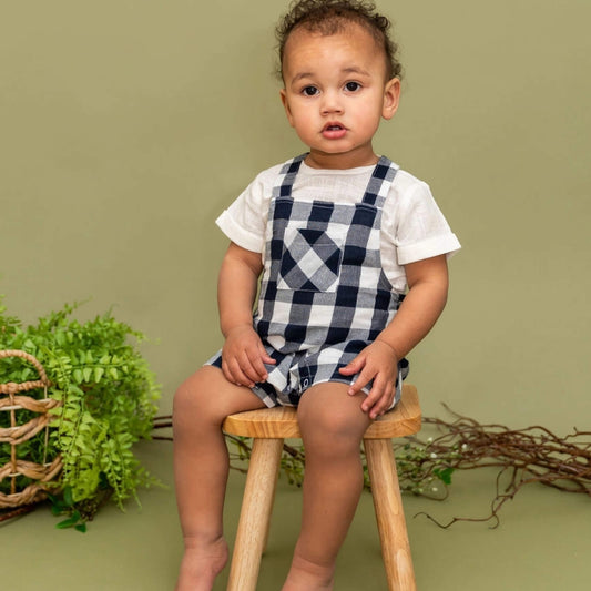 Organic Baby Romper & Shirt Set - Navy Gingham