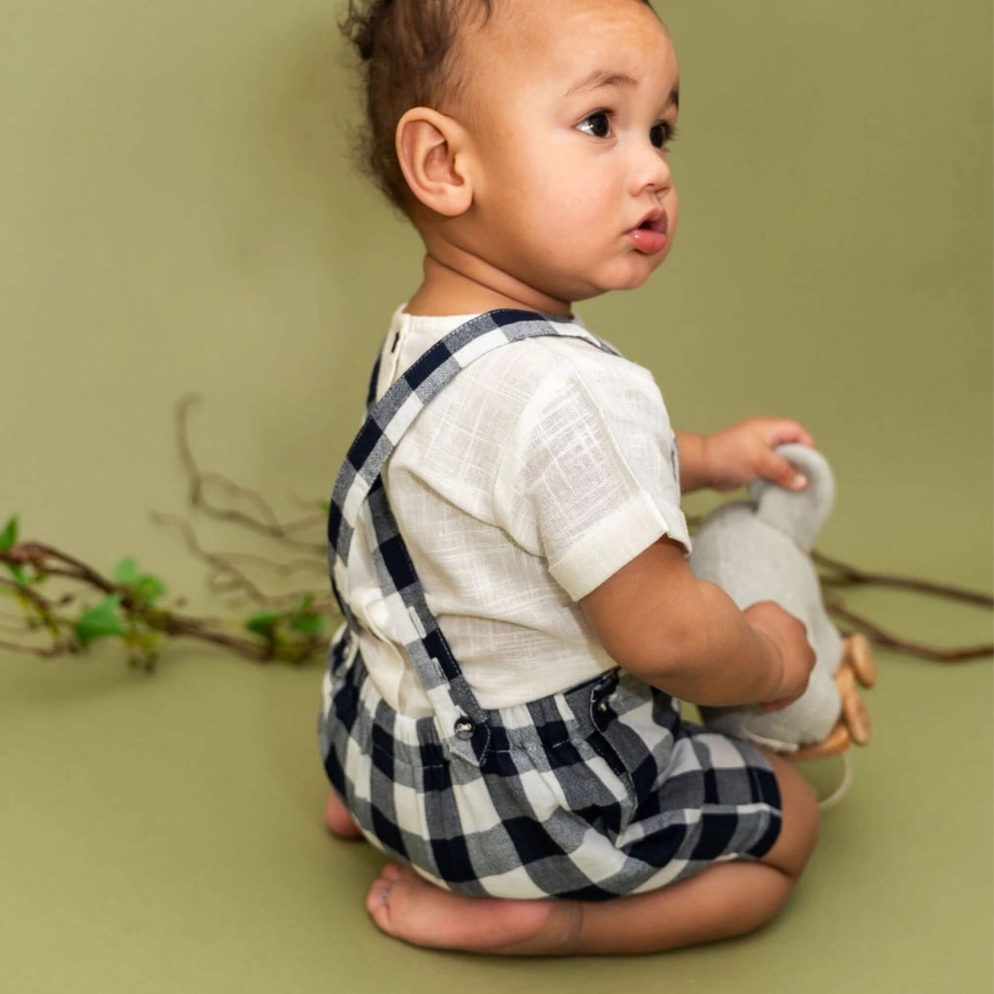 Organic Baby Romper & Shirt Set - Navy Gingham
