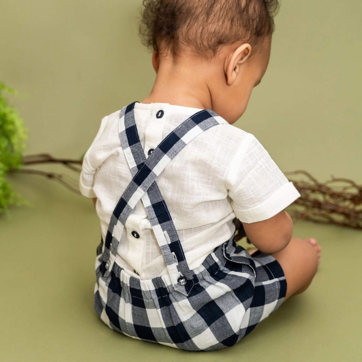 Organic Baby Romper & Shirt Set - Navy Gingham