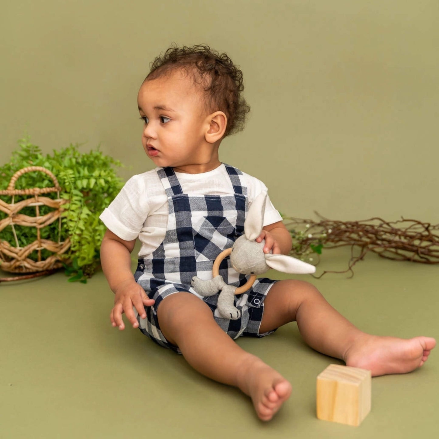 Organic Baby Romper & Shirt Set - Navy Gingham