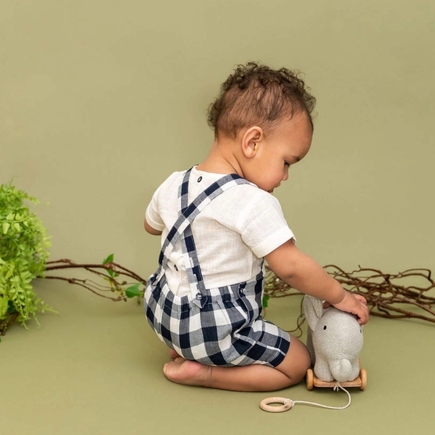 Organic Baby Romper & Shirt Set - Navy Gingham