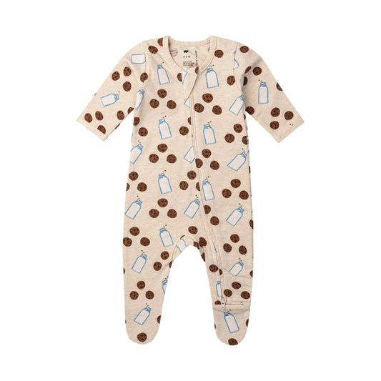 Organic Baby Zip Footed Sleeper - Cookies + Milk