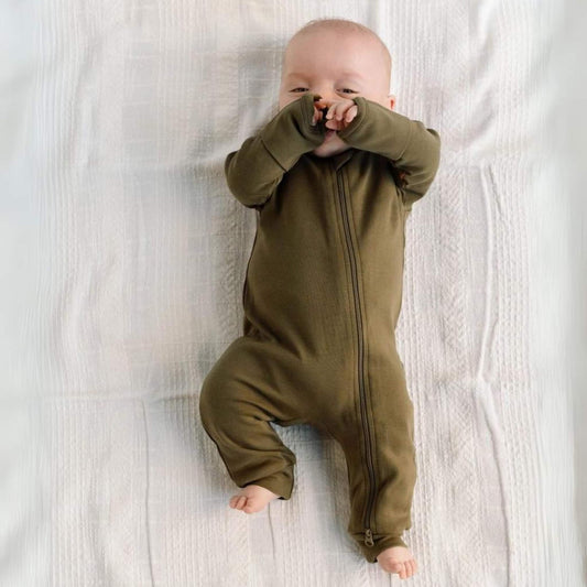 Organic Baby Footless Zip Romper - Olive