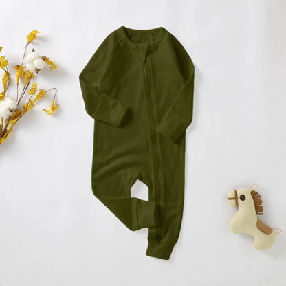 Organic Baby Footless Zip Romper - Olive