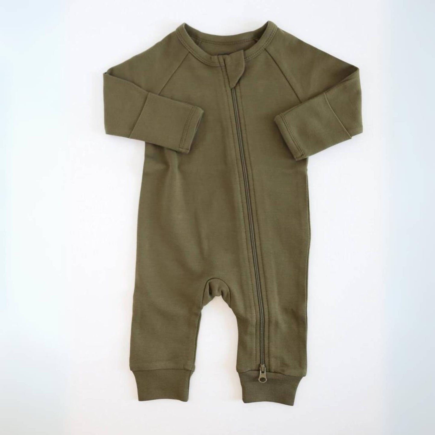 Organic Baby Footless Zip Romper - Olive