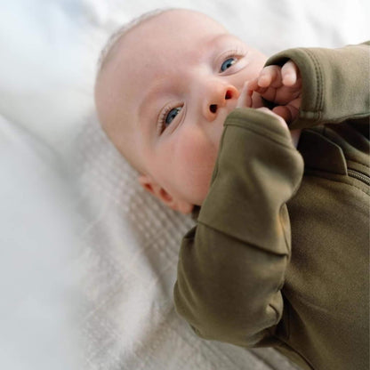 Organic Baby Footless Zip Romper - Olive