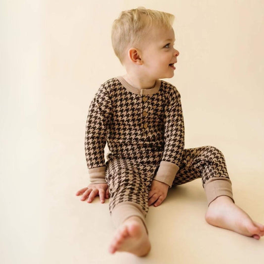 Organic Button Baby Romper - Houndstooth