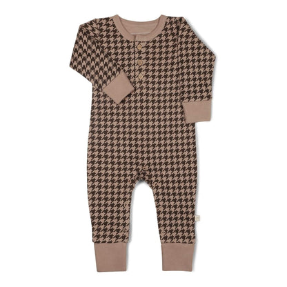 Organic Button Baby Romper - Houndstooth