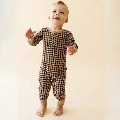 Organic Button Baby Romper - Houndstooth