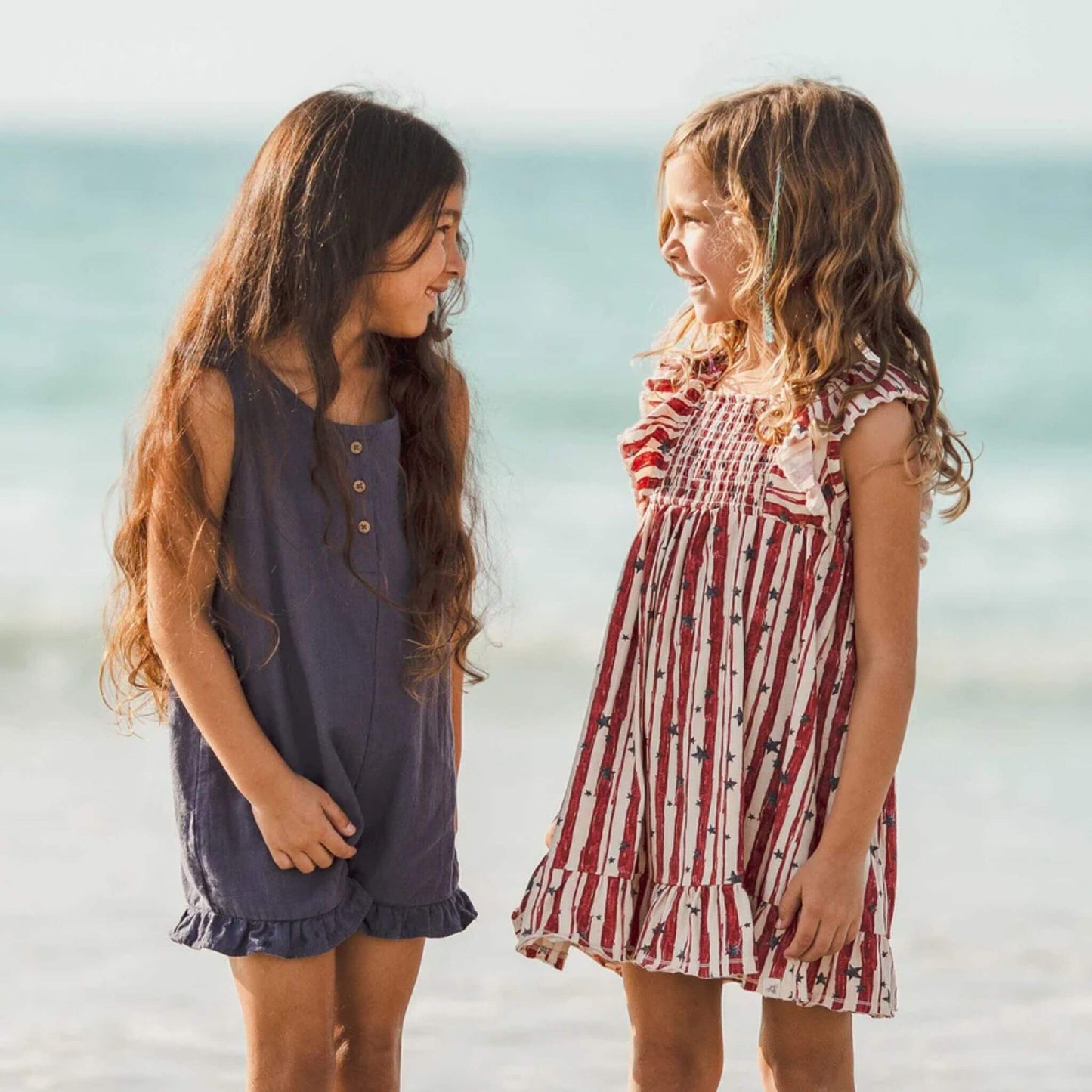 Organic Check Gauze Blue Girl Romper - Blue Smoke