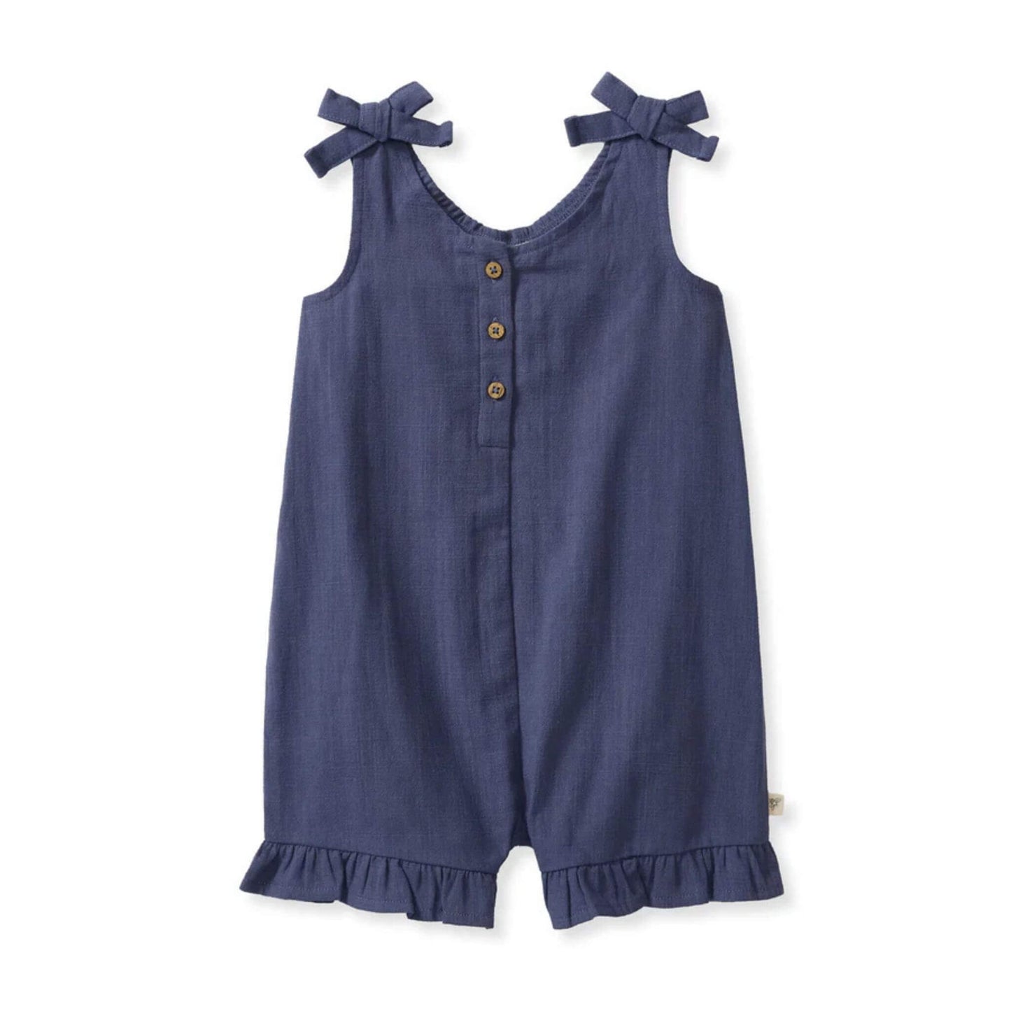 Organic Check Gauze Blue Girl Romper - Blue Smoke